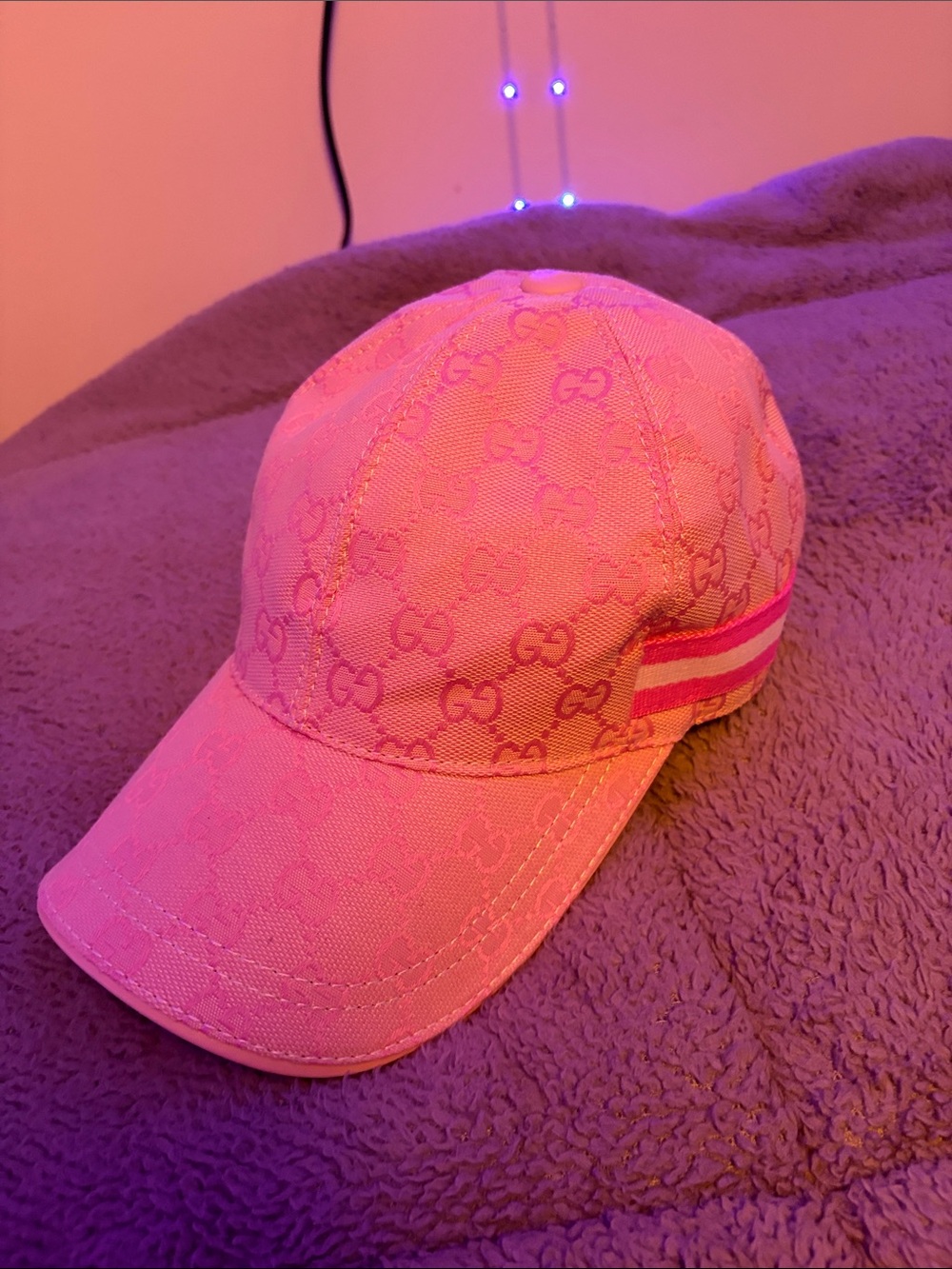 Gucci Pink Kids' Monogram Baseball Cap with Striped Detail